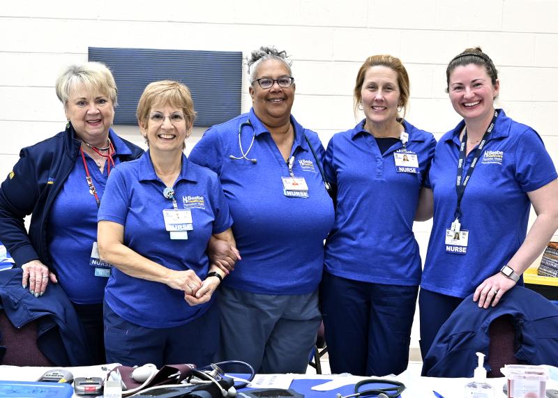 Registered nurses from Beebe Healthcare pausing for a group photograph are (l-r) Ronni Smith, Mary Summerville, Rosella Gray, Traci Wilcox and Noelle Mills.